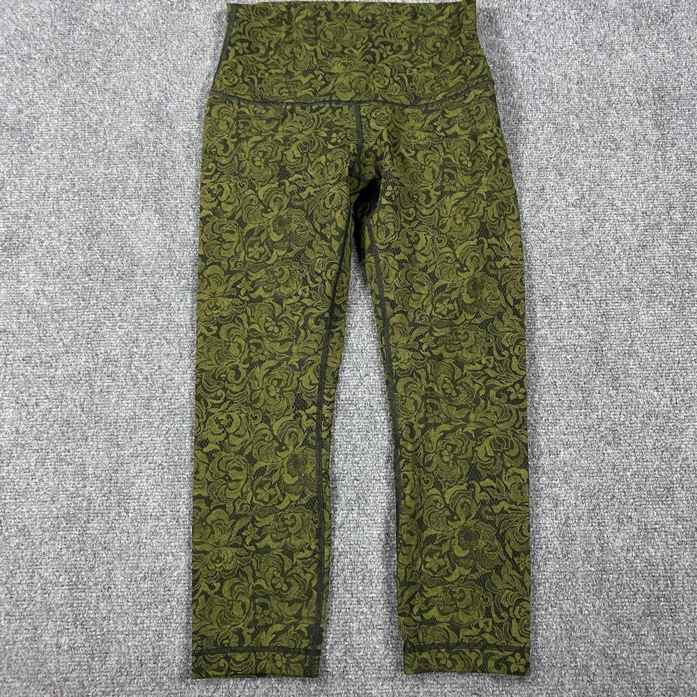 Lululemon Leggings Womens 8 Green Floral Print Crop‎ Active Athleisure